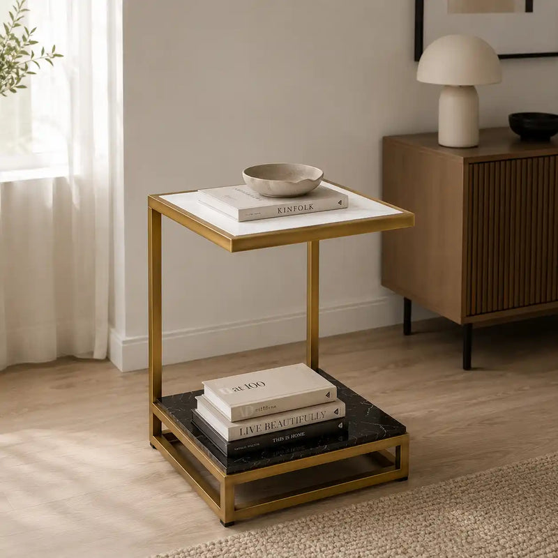 Luxury Sofa Side Table with Marble Shelves