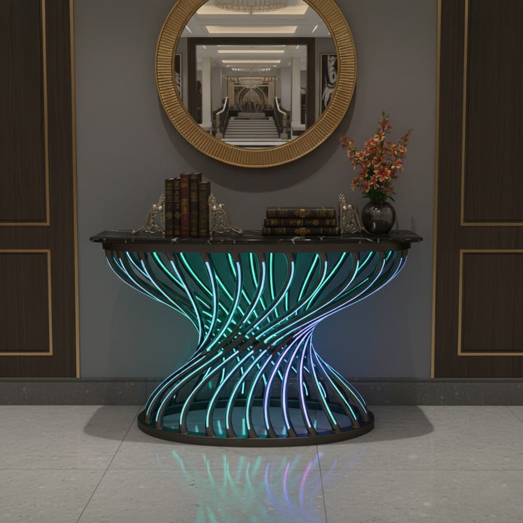 Luxury Spiral LED Console Table | Designer Modern Home Decor