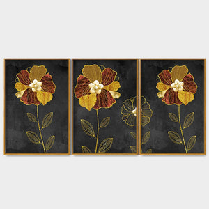 Luxury Style Flower Premium Floating Canvas Wall Painting Set of Three