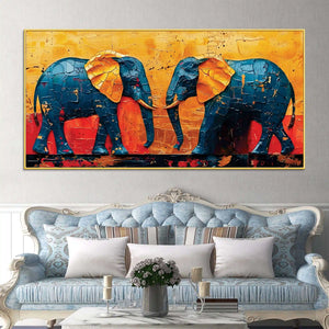 Luxury Textured Elephant Canvas Wall Painting for Bedroom and Living Room