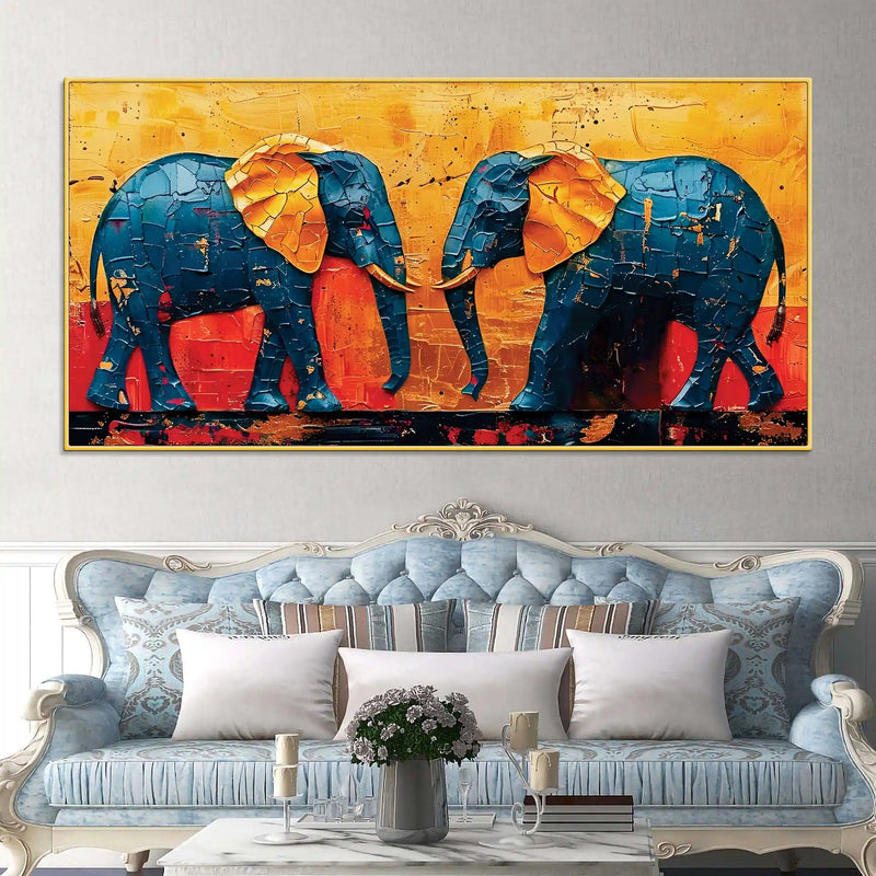Luxury Textured Elephant Canvas Wall Painting for Bedroom and Living Room