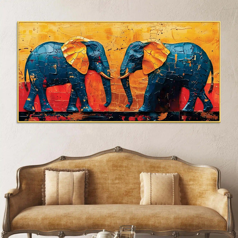 Luxury Textured Elephant Canvas Wall Painting for Bedroom and Living Room