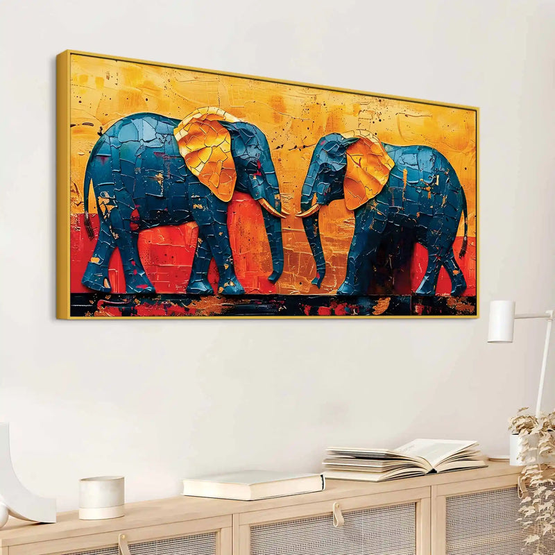 Luxury Textured Elephant Canvas Wall Painting for Bedroom and Living Room