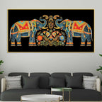 Luxury Twin Elephant Traditional Indian Pattern Canvas Wall Painting
