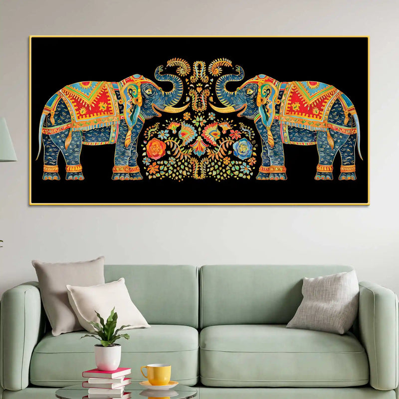 luxury-twin-elephant-traditional-indian-pattern-canvas-wall-painting