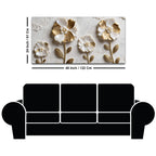 Luxury White and Golden Bloom Floral 3D Effect Canvas Wall Painting