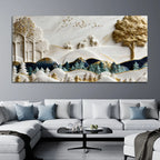 Luxury White and Golden Deer Forest Landscape 3D Canvas Wall Painting