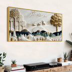 Luxury White and Golden Deer Forest Landscape 3D Canvas Wall Painting