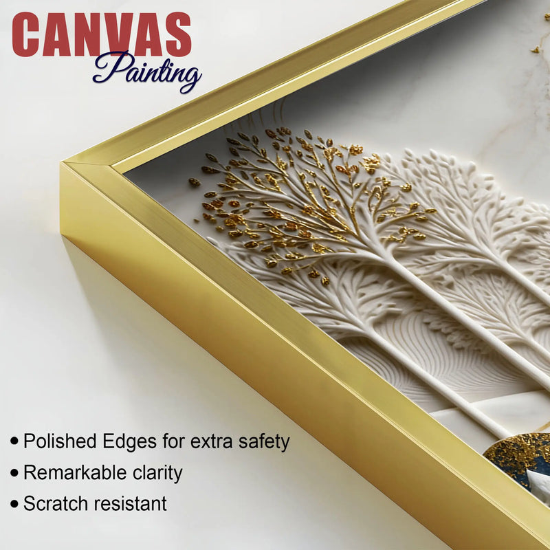 Luxury White and Golden Deer Forest Landscape 3D Canvas Wall Painting