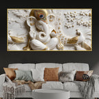 Luxury White and Golden Lord Ganesha with Peacock 3D Effect Canvas Wall Painting
