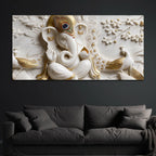 Luxury White and Golden Lord Ganesha with Peacock 3D Effect Canvas Wall Painting