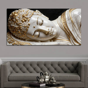 Luxury White and Golden Reclining Buddha 3D Canvas Wall Painting