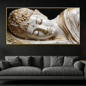 Luxury White and Golden Reclining Buddha 3D Canvas Wall Painting