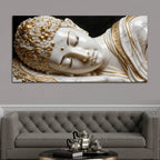 Luxury White and Golden Reclining Buddha 3D Effect Canvas Wall Painting