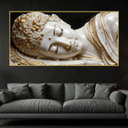 Luxury White and Golden Reclining Buddha 3D Effect Canvas Wall Painting