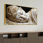 Luxury White and Golden Reclining Buddha 3D Effect Canvas Wall Painting