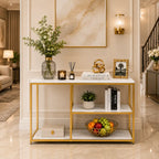 Luxury White Faux Marble Golden Finish Console Table