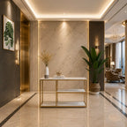 Luxury White Faux Marble Golden Finish Console Table