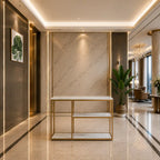 Luxury White Faux Marble Golden Finish Console Table