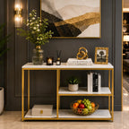Luxury White Faux Marble Golden Finish Console Table