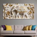 Luxury White & Gold Elephant 3D Canvas Wall Painting