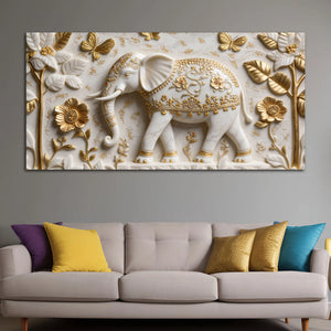 Luxury White & Gold Elephant 3D Canvas Wall Painting