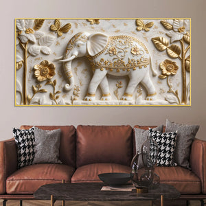Luxury White & Gold Elephant 3D Canvas Wall Painting
