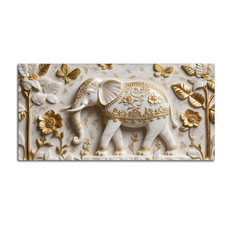 Luxury White & Gold Elephant 3D Canvas Wall Painting