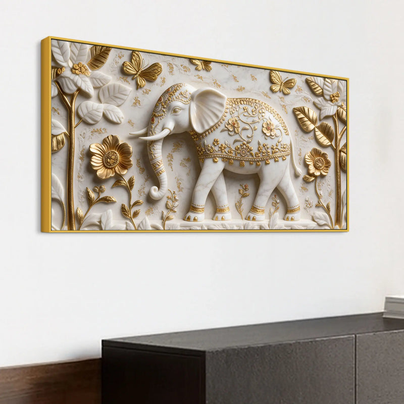 Luxury White & Gold Elephant 3D Canvas Wall Painting