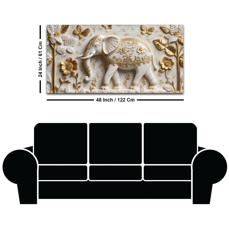 Luxury White & Gold Elephant 3D Canvas Wall Painting