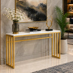Luxury White Marble Console Table with Golden Frame