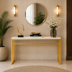 Luxury White Marble Console Table with Golden Frame