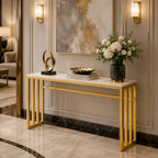 Luxury White Marble Console Table with Golden Frame