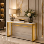 Luxury White Marble Console Table with Golden Frame