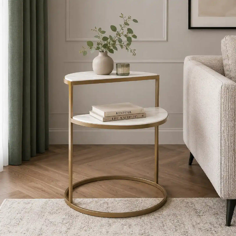 Luxury White Marble Side Table for Small Spaces