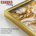 Luxury White Rose and Golden Floral Scrollwork 3D Canvas Wall Painting