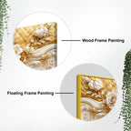 Luxury White Rose and Golden Floral Scrollwork 3D Canvas Wall Painting