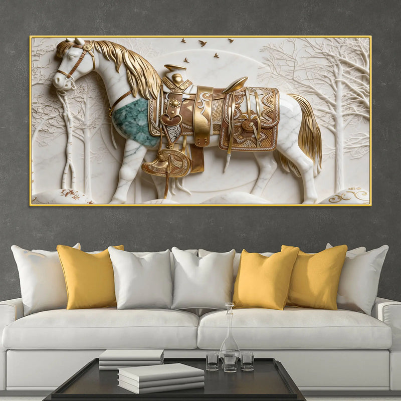 Luxury White Stallion 3D Canvas Wall Painting