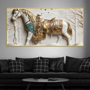 Luxury White Stallion 3D Canvas Wall Painting