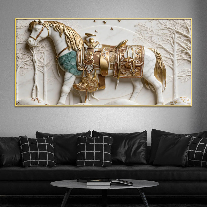 Luxury White Stallion 3D Canvas Wall Painting