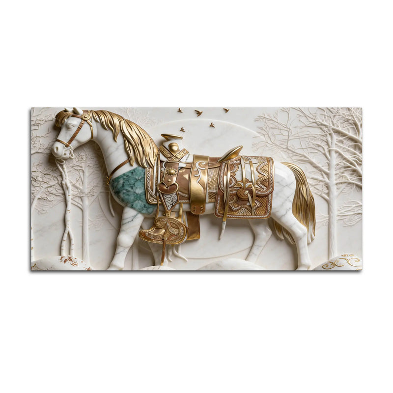Luxury White Stallion 3D Canvas Wall Painting