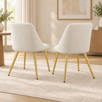 Luxury White Upholstered Chair Set with Padded Backrest & Golden Metal Legs
