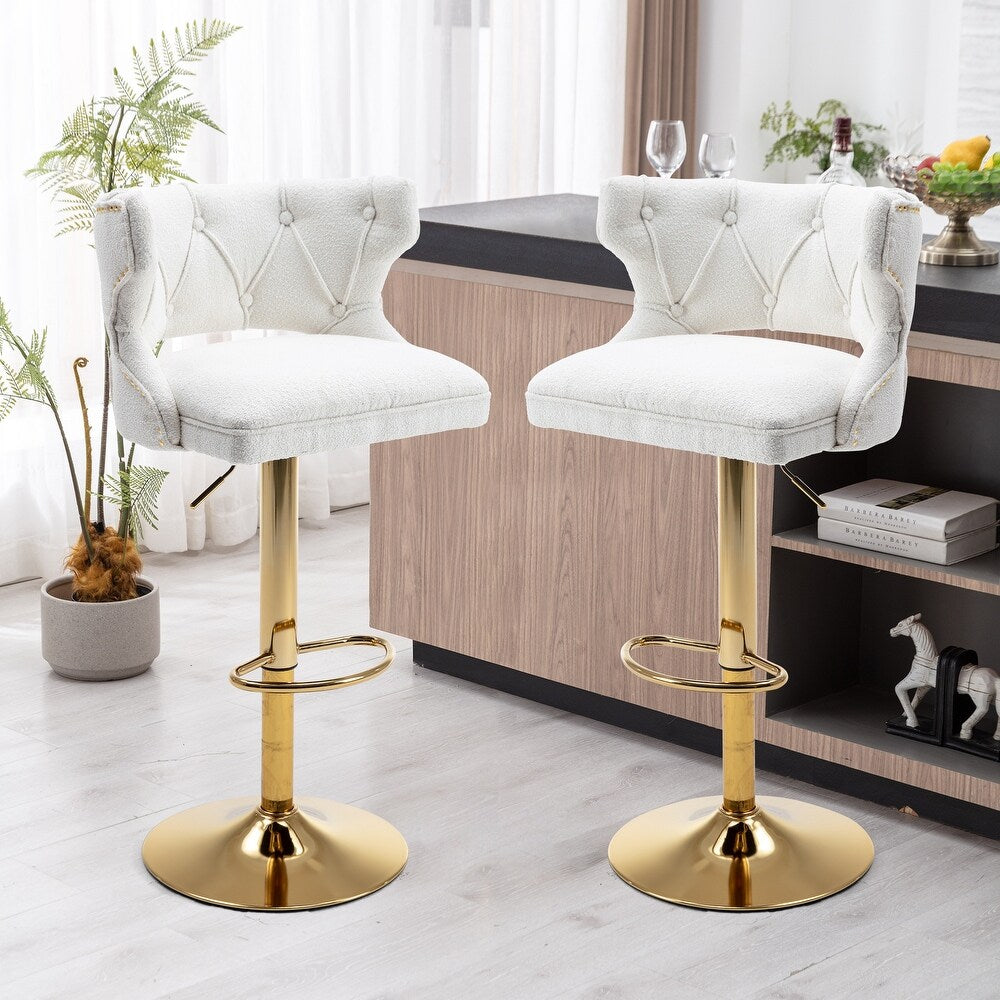 Luxury White Velvet Bar Lounge Chair with Gold Base