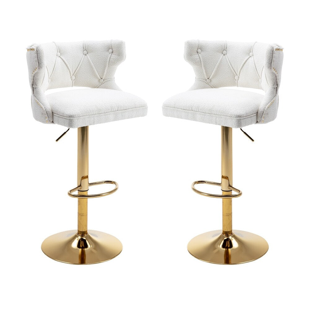 Luxury White Velvet Bar Lounge Chair with Gold Base