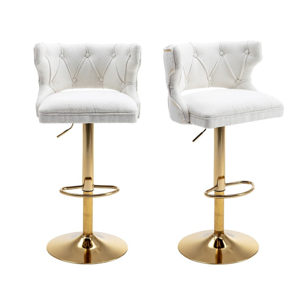 Luxury White Velvet Bar Lounge Chair with Gold Base