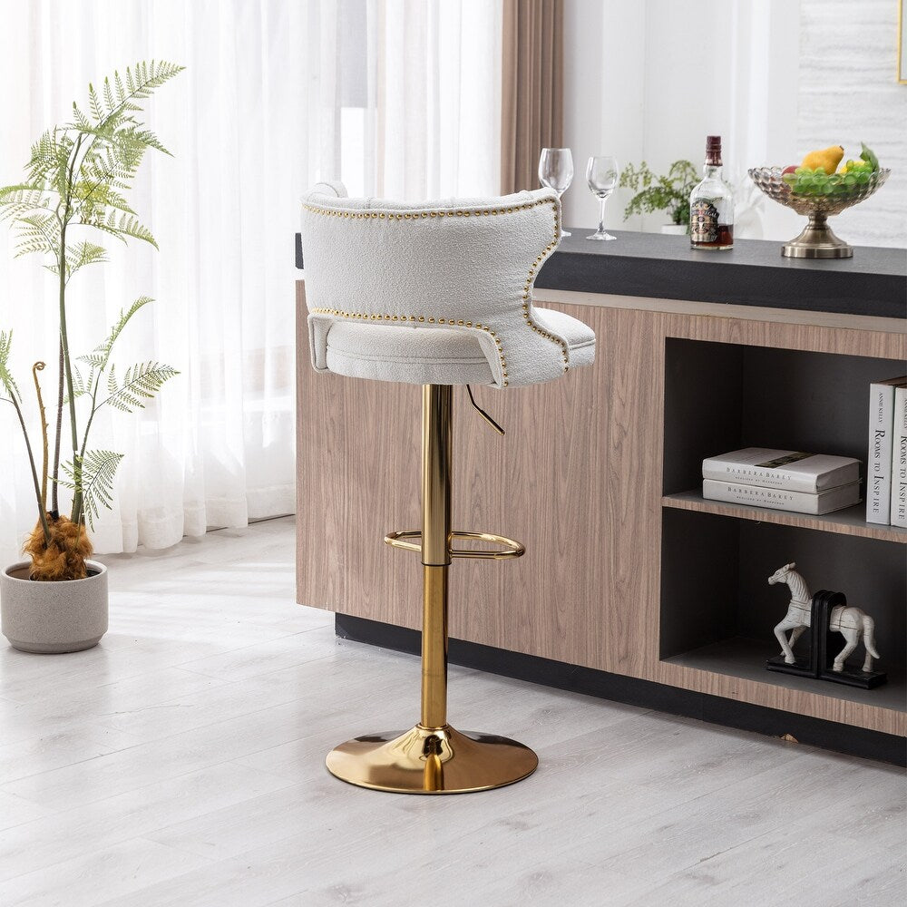 Luxury White Velvet Bar Lounge Chair with Gold Base