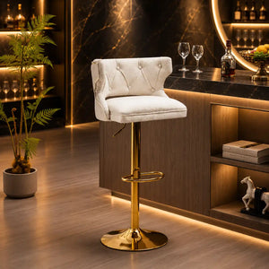 Luxury White Velvet Bar Lounge Chair with Gold Base