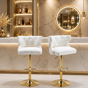 Luxury White Velvet Bar Lounge Chair with Gold Base