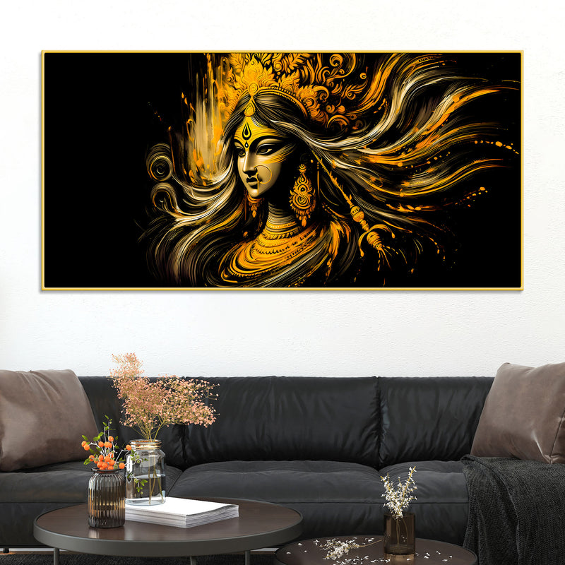 Maa Durga Golden Wall Painting for Home Decor