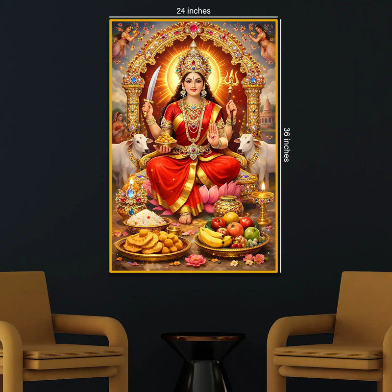 Maa Durga Wall Art Floating Frame Crystal Wall Painting